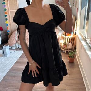 amanda uprichard black babydoll dress size small mini Sicily puff sleeve